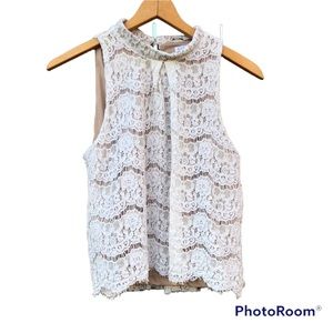 Love Fire Tank Shirt Top Barbiecore White Scalloped Lace Top Sz. Medium